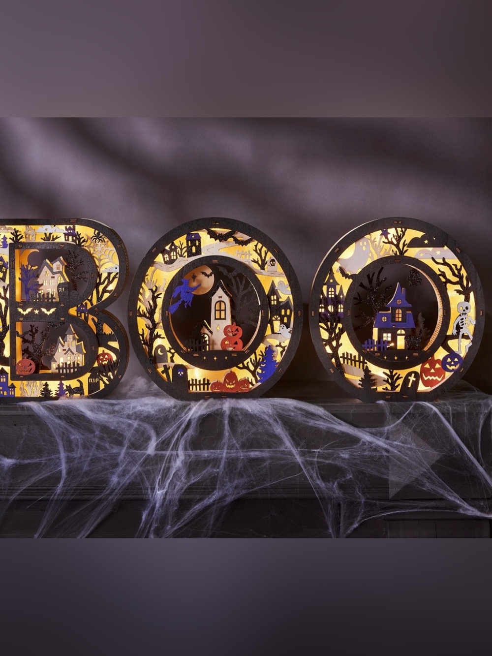 Halloween Wooden BOO Light-Up Wood Mantle Letters NEW